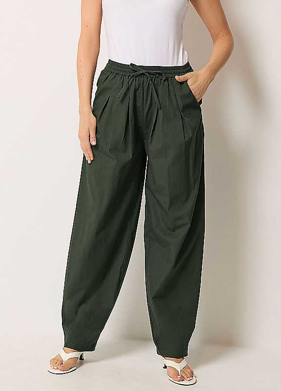 Long Tall Sally Women's Dark Green Tall Cotton Barrel Leg Trousers In | : 18XL - Image 3