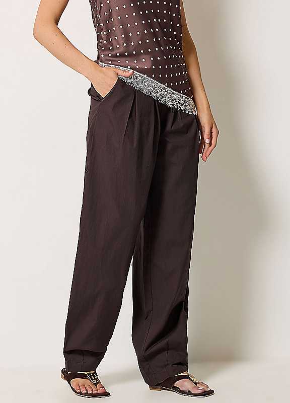 Long Tall Sally Women's Chocolate Tall Cotton Barrel Leg Trousers In | : 18XL - Image 3