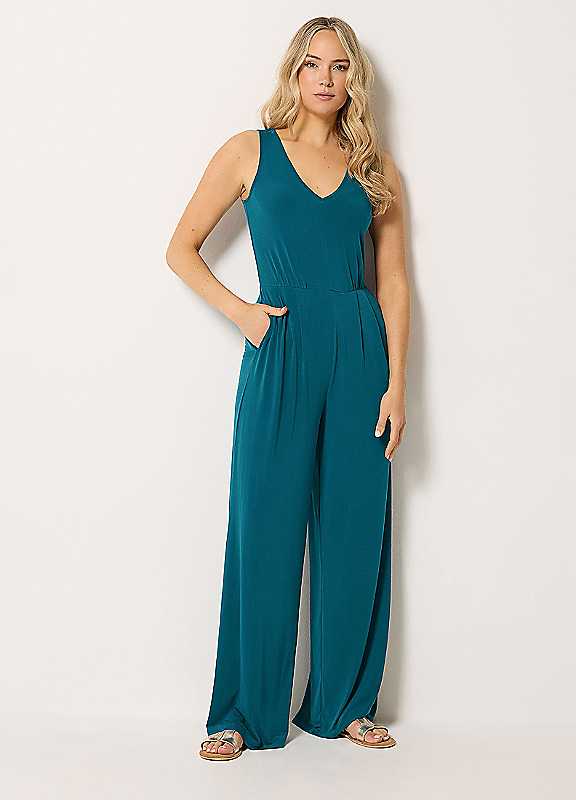 Lts Women's Blue Tall Teal Vneck Wide Leg Jumpsuit Size 20 - Image 4