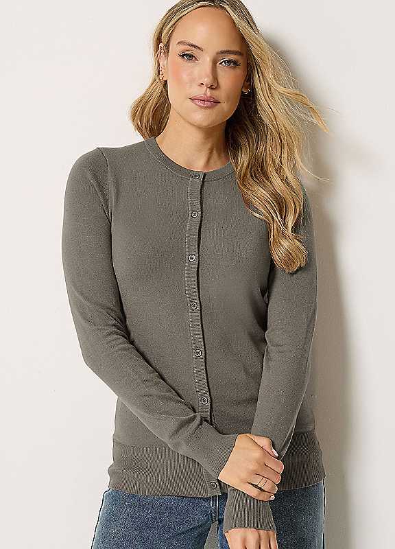 Long Tall Sally Women's Brown Tall Crew Neck Button Cardigan In Size 10-12 - Image 2