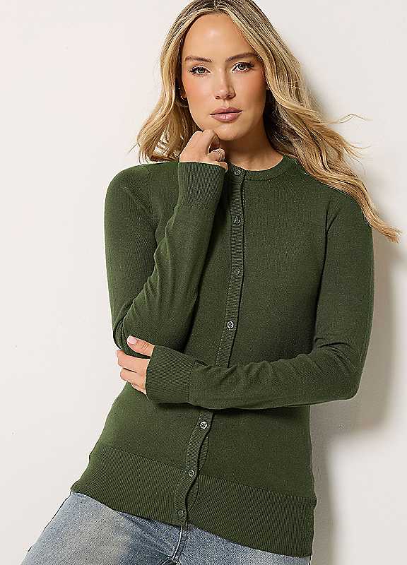 Long Tall Sally Women's Olive Tall Crew Neck Button Cardigan In | Size: 18/20 - Image 2