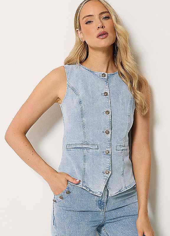 Lts Women's Blue Tall Light Denim Waistcoat Size 14 - Image 3