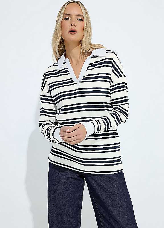 Long Tall Sally Women's Multicolor Tall Stripe Rugby Polo T-Shirt | Size: 16 - Image 4