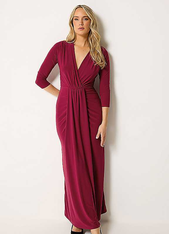 Long Tall Sally Women's Wine Tall Drape Wrap Maxi Dress In | : Size 16 - Image 4