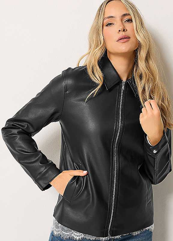 Long Tall Sally Women's Black Tall Faux Leather Zip Jacket In | : Size 8 - Image 2