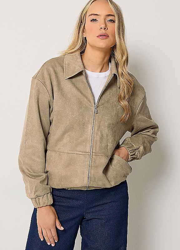Long Tall Sally Women's Natural Tall Faux Suede Collared Jacket In | : Size 8 - Image 3