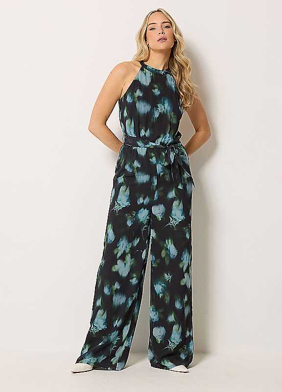 Lts Women's Black Tall Floral Halterneck Jumpsuit Size 16 - Image 3