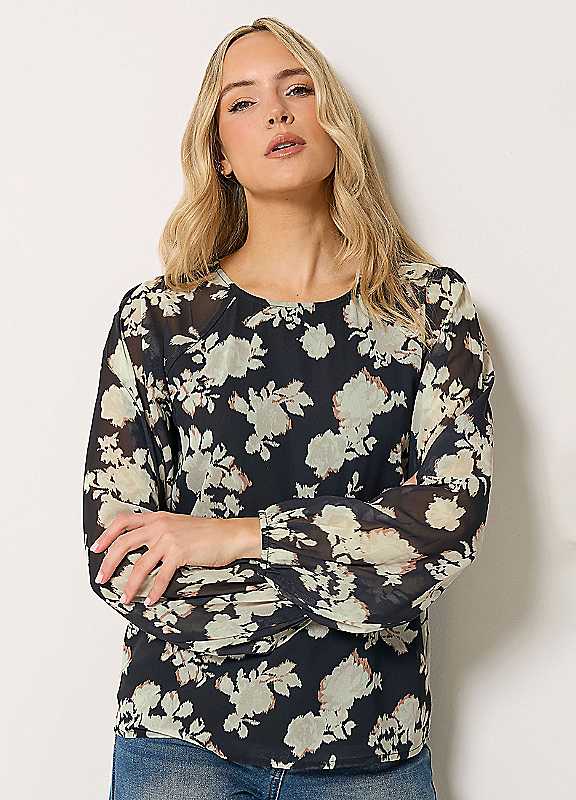 Lts Women's Black Tall Floral Long Sleeve Blouse Size 8 - Image 3