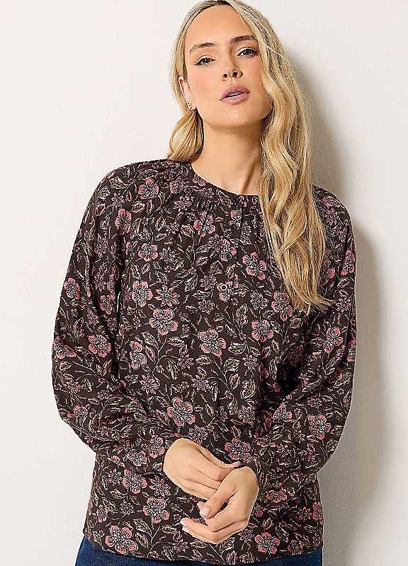Long Tall Sally Women's Brown Tall Floral Placket Blouse In | : Size 20 - Image 3