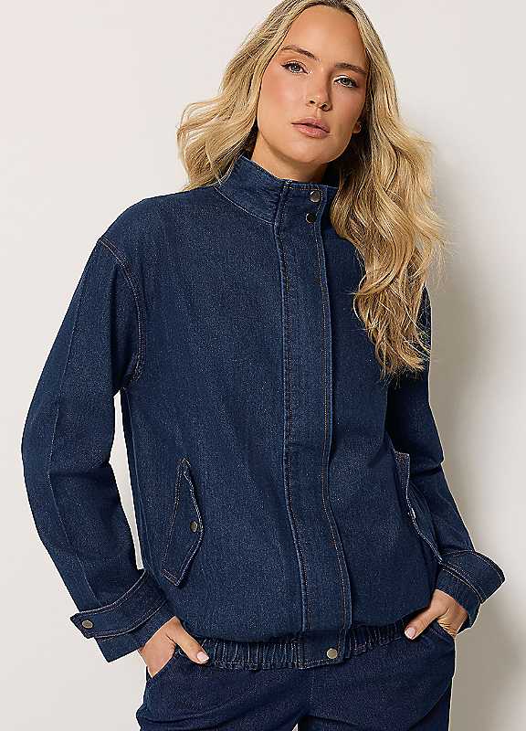 Lts Women's Blue Tall Denim Funnel Neck Bomber Jacket Size 16 - Image 2