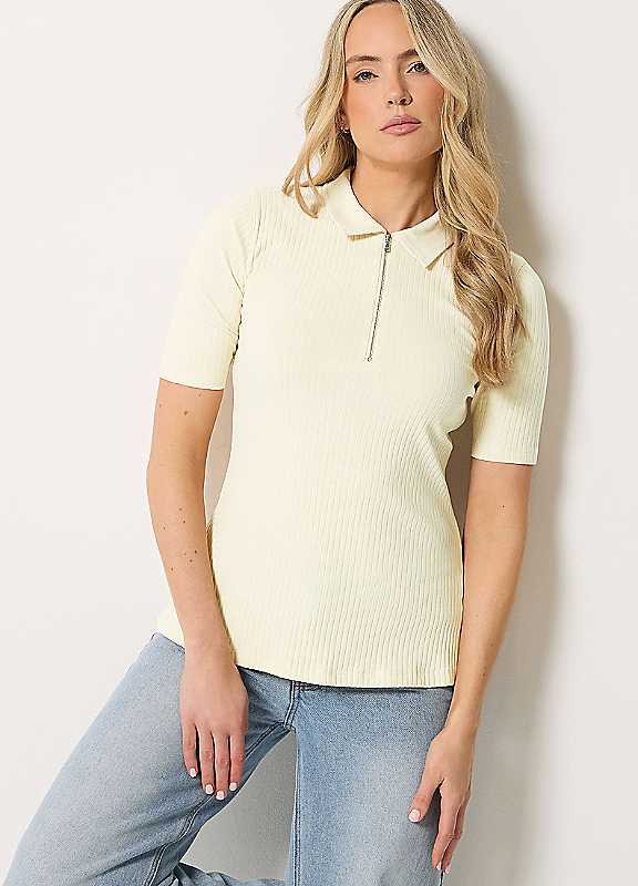 Long Tall Sally Women's Lemon Tall Half Zip Ribbed Collared Top In | Size: 22/24 - Image 3