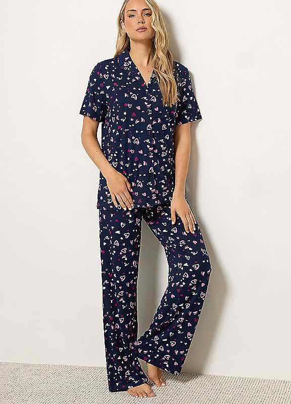Lts Women's Blue Tall Navy Heart Soft Touch Pyjama Set Size 14-16 - Image 4
