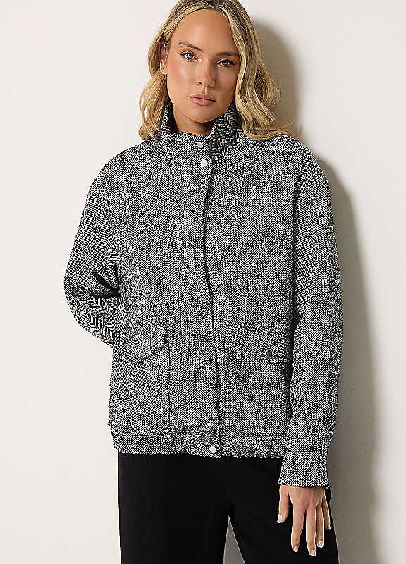 Long Tall Sally Women's Black Tall Herringbone Funnel Neck Jacket In | : Size 12 - Image 3