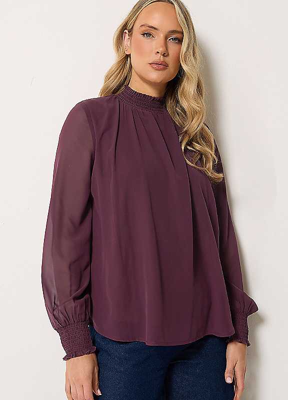 Long Tall Sally Women's Tall High Neck Georgette Top in Mauve | Size: 20 - Image 3