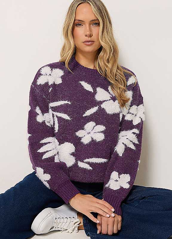 Long Tall Sally Women's Purple Tall Jacquard Knitted Jumper In Size 10-12 - Image 3