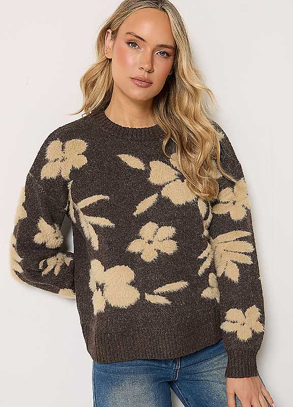 Long Tall Sally Women's Tall Jacquard Knitted Jumper in Chocolate | Size: 22-24 - Image 2
