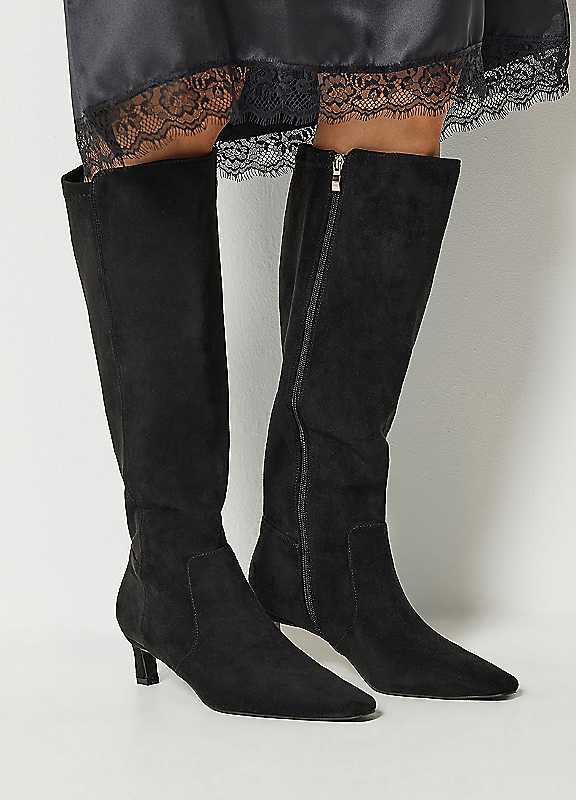 Long Tall Sally Women's Black Kitten Heel Knee High Boots In Standard Fit In | : Size 10 - Image 2