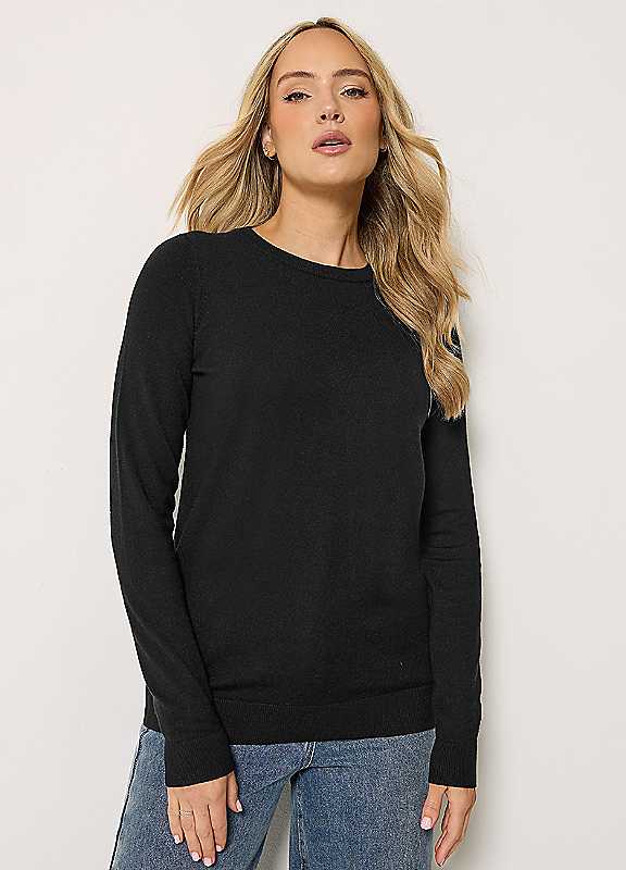 Long Tall Sally Women's Black Tall Knitted Crew Neck Jumper In | Size: 10/12 - Image 3