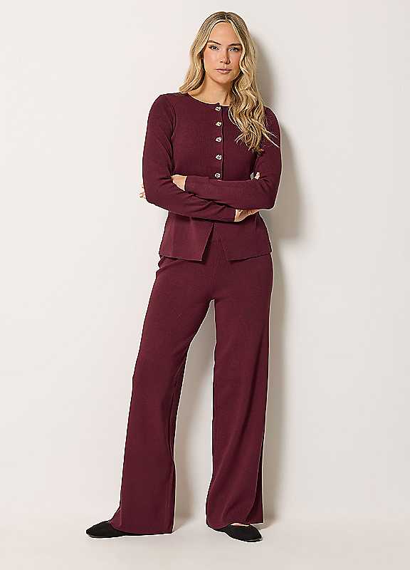 Long Tall Sally Women's Burgundy Tall Knitted Wide Leg Trousers In | Size: 14-16 - Image 2