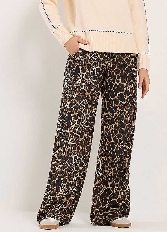 Long Tall Sally Women's Brown Tall Leopard Wide Leg Trousers In | : 12XL - Image 3