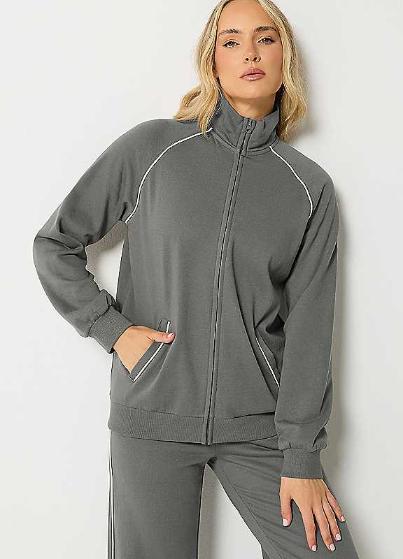 Long Tall Sally Women's Grey Pipe Detail Quarter Zip Sweatshirt - Image 3