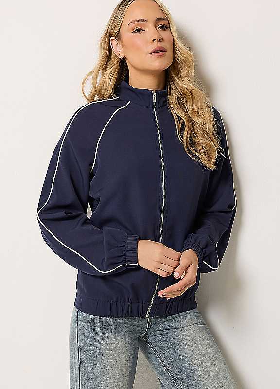 Long Tall Sally - Lts Tall Blue Piped Funnel Neck Jacket - Women's - Image 4