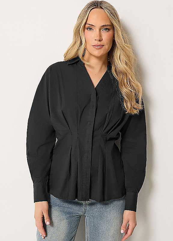 Long Tall Sally Women's Black Pleated Cotton Shirt