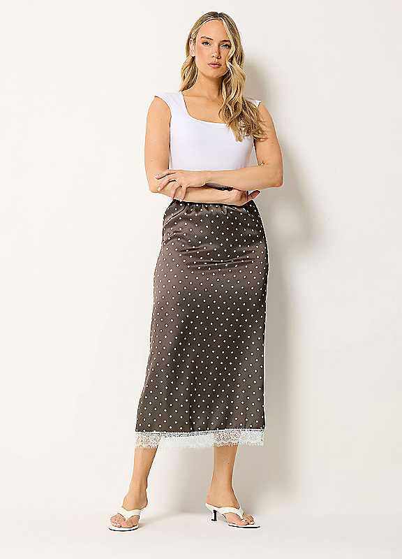 Long Tall Sally Women's Chocolate Tall Polka Dot Lace Maxi Skirt In | : Size 10 - Image 3