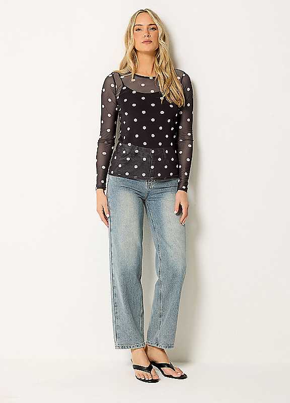 Long Tall Sally Women's Chocolate Tall Polka Dot Mesh Top In | Size: 16 - Image 3