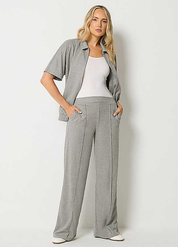Long Tall Sally Women's Tall Brushed Wide Leg Trousers in Grey | Size: 22L - Image 3