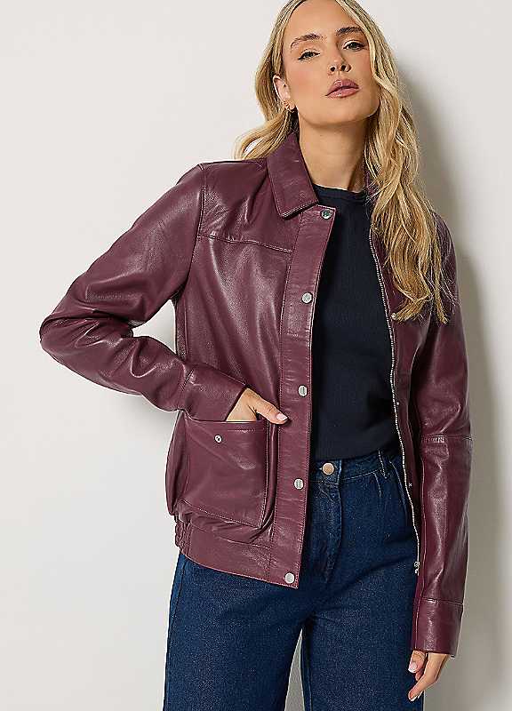 Long Tall Sally Women's Burgundy Tall Leather Biker Jacket In | : Size 10 - Image 3