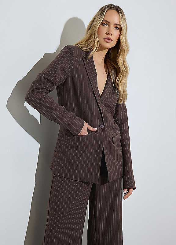 Long Tall Sally Women's Chocolate Tall Pinstripe Blazer In | Size: 18 - Image 3