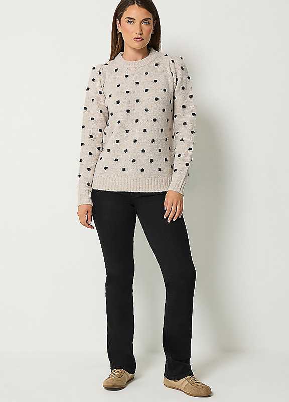 Lts Women's Brown Premium Tall Natural Polka Dot Knitted Jumper Size 10-12 - Image 2