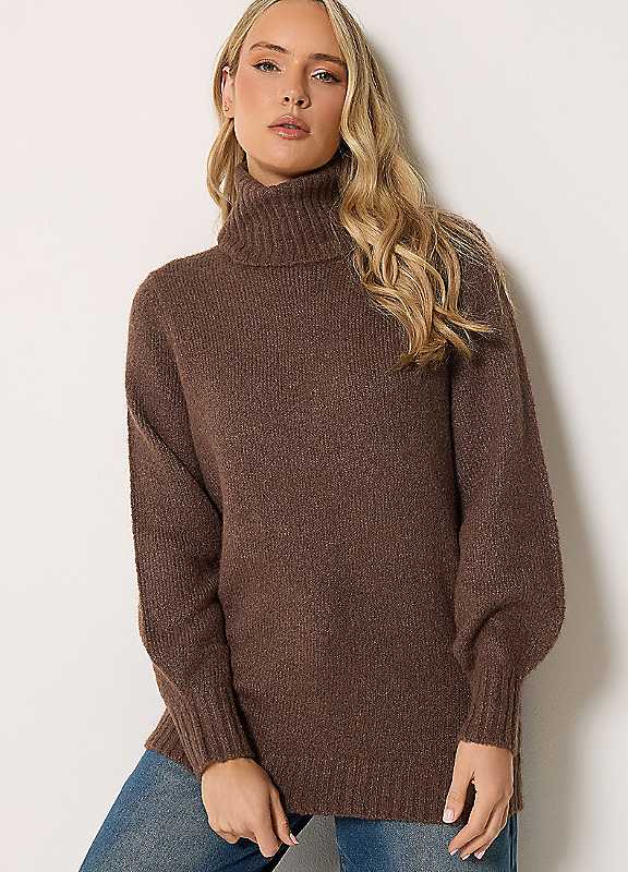 Long Tall Sally Women's Brown Tall Roll Neck Fluffy Knit Jumper In | : Size 18-20 - Image 3