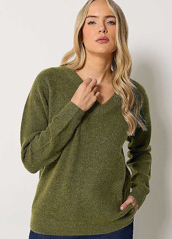 Long Tall Sally Women's Tall V-Neck Knitted Jumper in Green | Size: 18-20 - Image 2