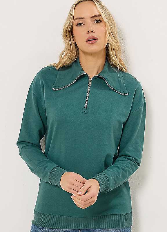 Long Tall Sally Women's Tall Quarter Zip Sweatshirt in Teal | Size: 22-24 - Image 3
