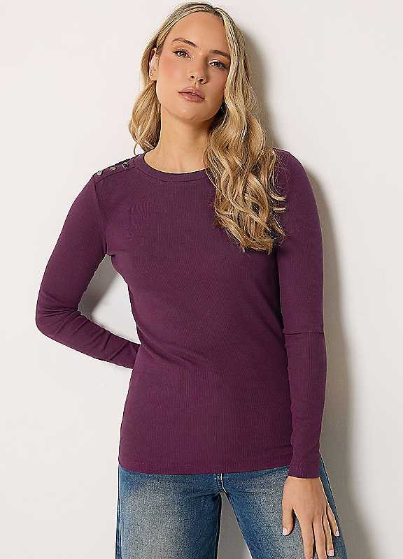 Long Tall Sally Women's Plum Tall Ribbed Button Top In | Size: 12 - Image 2