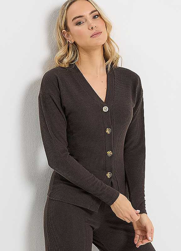 Long Tall Sally Women's Chocolate Tall Ribbed Cardigan In | Size: 22/24 - Image 3