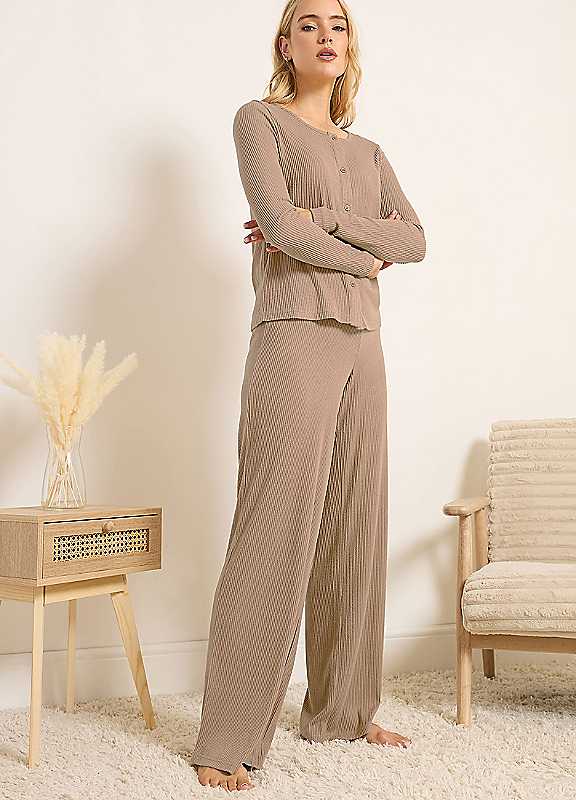 Long Tall Sally Women's Camel Tall Ribbed Wide Leg Trousers In | Size: 8/10 - Image 4