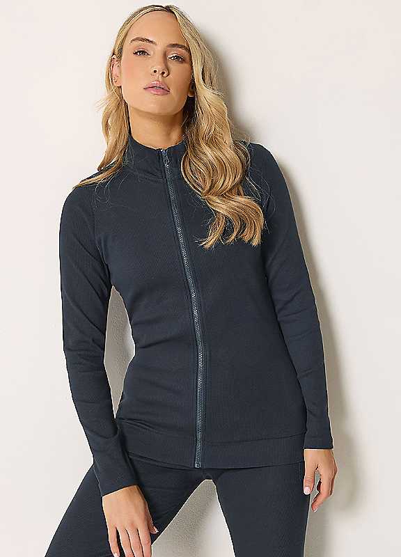 Long Tall Sally Women's Dark Navy Tall Ribbed Zip Through Top In | Size: 12 - Image 7