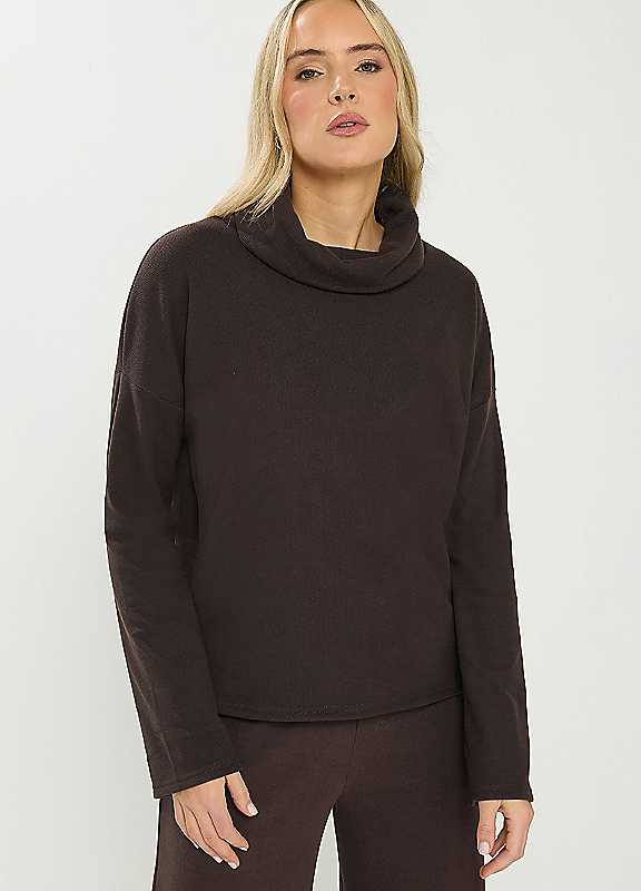 Long Tall Sally Women's Chocolate Tall Roll Neck Brushed Ribbed Top In | Size: 10 - Image 3