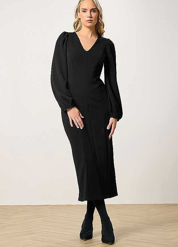 Long Tall Sally Women's Black Tall Seam Front Midi Dress In | Size: 14 - Image 3