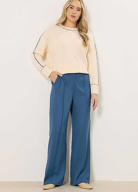 Lts Women's Blue Tall Teal Seam Front Wide Leg Trousers Size Long 16 - Image 3