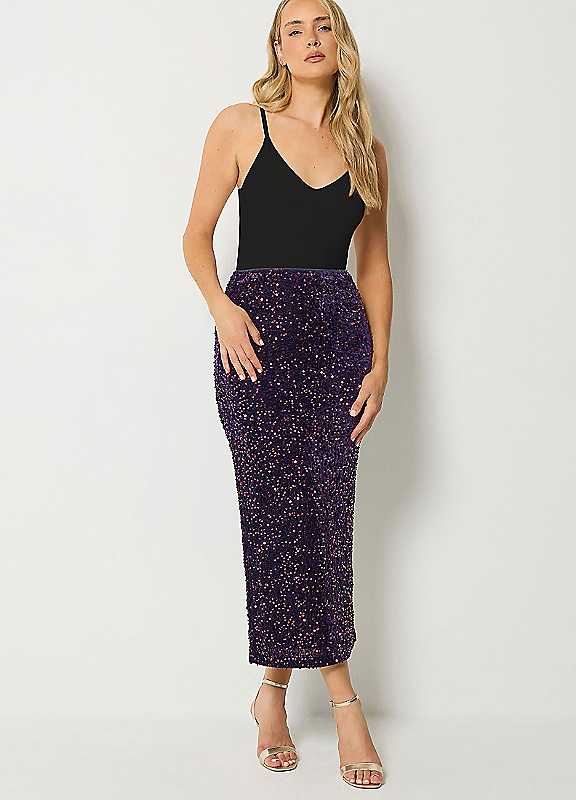 Long Tall Sally Women's Purple Tall Sequin Velvet Maxi Skirt In | : Size 16 - Image 3
