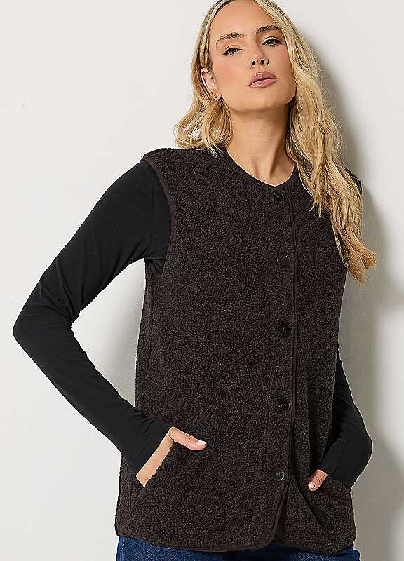 Long Tall Sally Women's Chocolate Tall Sherpa Gilet In Size 16 - Image 3
