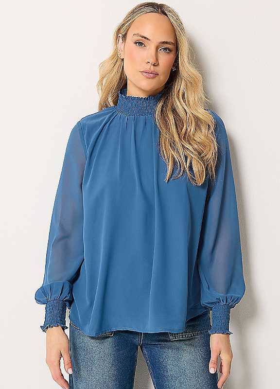 Long Tall Sally Women's Blue Tall Shirred High Neck Blouse In | : Size 22 - Image 3