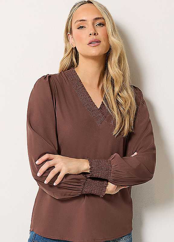 Long Tall Sally Women's Brown Tall Shirred Neck Blouse In | Size: 22 - Image 3