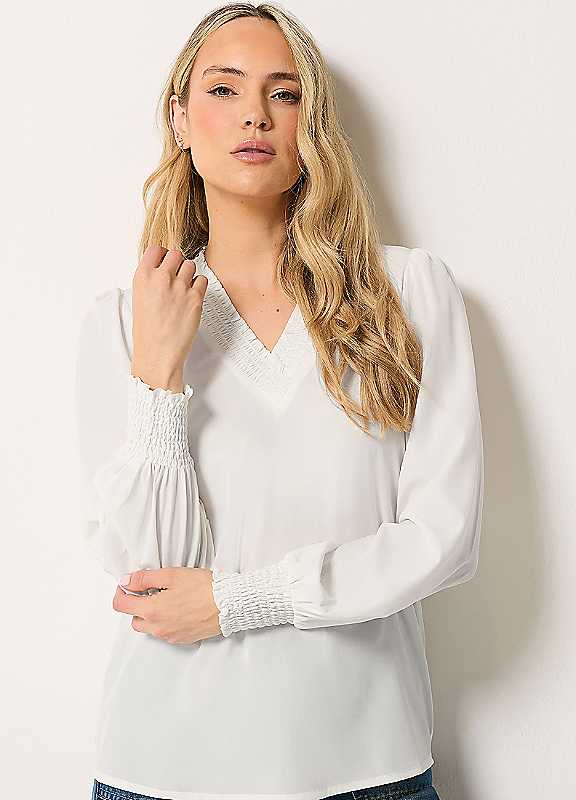 Long Tall Sally Women's White Tall Shirred Neck Blouse In | Size: 20 - Image 6