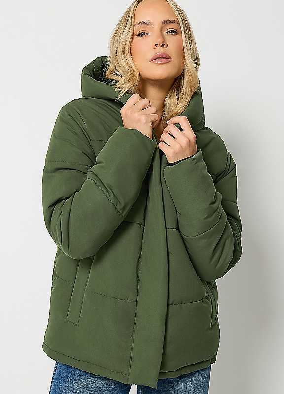 Lts Women's Green Tall Khaki Padded Coat Size 8 - Image 2