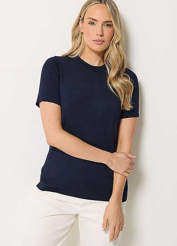 Long Tall Sally Women's Dark Navy Tall Short Sleeve Knit Jumper In | Size: 10/12 - Image 3